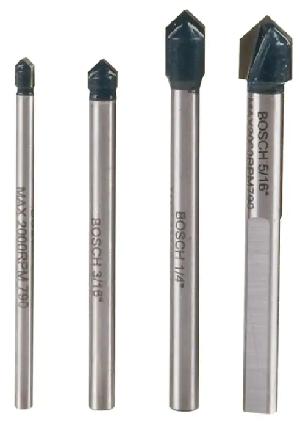 Drill Bit Set, Glass & Tile, 4-Piece, 1/8