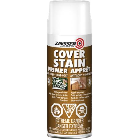 Primer/Sealer, Int/Ext, Zinsser Cover Stain, Oil-Base, WHITE, 369g Aero