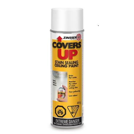 Primer, Interior, Zinsser Covers-Up, Ceiling Stain Paint, White, 454g Aero