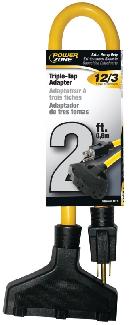 Power Squid, 3-Outlet, 12/3 AWG x 2 ft, Lighted, YELLOW, Powerzone