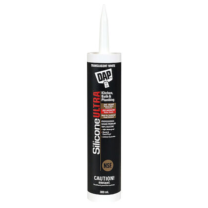 Caulking, Dap Silicone Ultra, Kitchen & Bath, TRANSLUCENT WHITE, 300 ml