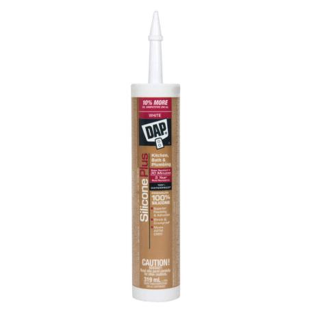 Caulking, Dap Silicone Plus, Kitchen & Bath, WHITE, 319 ml