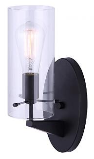 Light Fixture, Wall Single Light, MATTE BLACK w/Clear Glass, Canarm 
