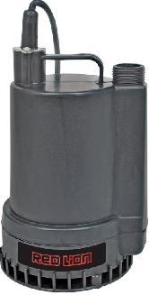 Utility Pump, Submersible, 1/6 hp / 1300 gph max, Thermoplastic Case w/Hose Adapter, Red Lion