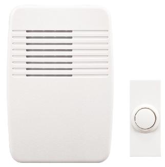 Door Chime, 120 VAC Plug-In, Wireless Button, WHITE, Heathco