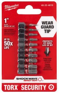 Power Bit Set, Impact, Torx Security, T7 - T40, 10 pcs/pkg, Milwaukee Shockwave