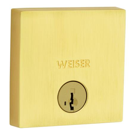Deadbolt, Single Cylinder, DOWNTOWN (Square), SATIN BRASS, Weiser Visual Pack