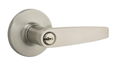 Keyed Entry Lever Set, WINSTON, Round Rosette, SATIN NICKEL, Weiser Visual Pack