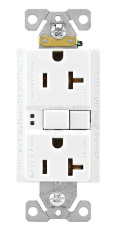 Receptacle, GFCI, Self-Testing, 20 Amp, WHITE