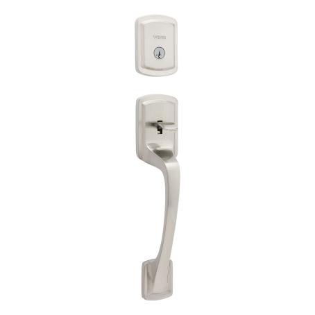 Keyed Entry Gripset, Single Cyl. PRAGUE x PRAGUE LEVER - SATIN NICKEL, Weiser Visual Pack