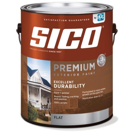 Paint, Exterior, Acrylic Latex, SICO PREMIUM, Flat, Pure White, 3.78 liter