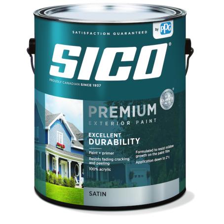 Paint, Exterior, Acrylic Latex, SICO PREMIUM, Satin, Pure White, 3.78 liter