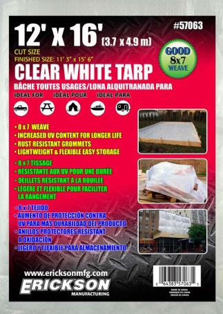 Tarpaulin, Woven Poly, 12' x 16', White