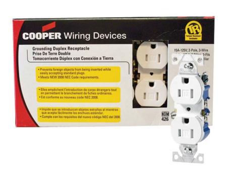 Receptacle, Duplex, Tamper-Resistant, WHITE, 15 amp, 125 volt, 10/pkg