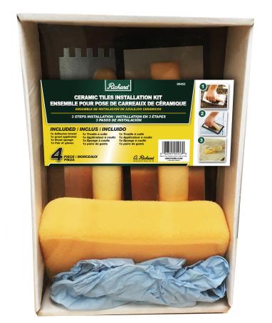 Ceramic Tile Installation Kit, 4-Piece (Trowel,Grout Applicator,Sponge,Gloves), Richard (*)