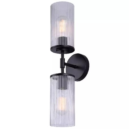 Light Fixture, Wall, BLACK w/Ribbed Glass, Canarm KINSLEA