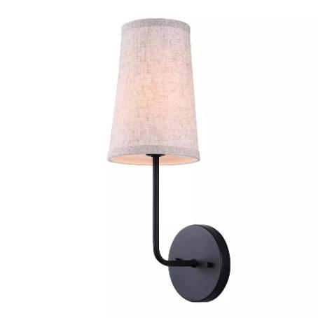 Light Fixture, Wall, BLACK w/Fabric Shade, Canarm OAKLY