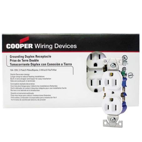 Receptacle, Duplex, Standard, WHITE, 15 amp, 125 volt, 10/pkg