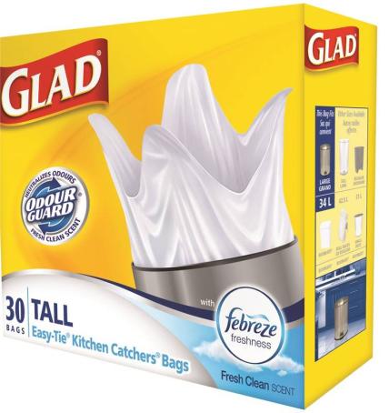 Garbage Bags, Glad Easy-Tie Kitchen Catchers, 28 in L x 24 in W (10504), 30/pkg