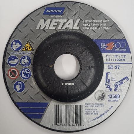 Cutting/Grinding Wheel, Metal, 4-1/2