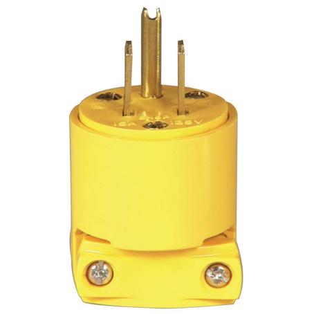 Electrical Plug, 3-Prong, Plastic/Vinyl, 15 Amp/125 Volt, YELLOW