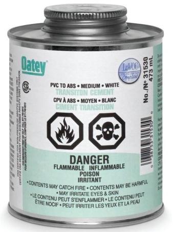 ABS/PVC Transition Cement, Medium, White, Dabber Top, 236 ml