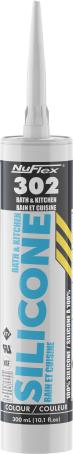 Caulking, Nuflex 302 Silicone, Kitchen & Bath, WHITE, 300 ml