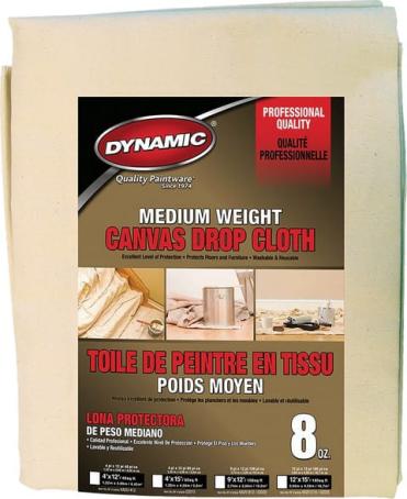 Drop Cloth, 9ft x 12ft, Medium Weight Canvas (8oz), Dynamic