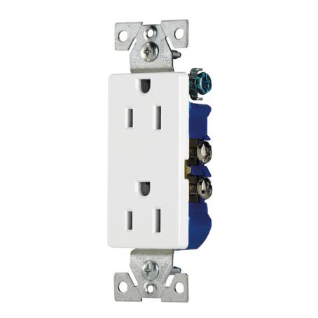 Receptacle, Duplex, Decora Standard, WHITE, 15 amp, 125 volt