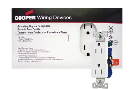 Receptacle, Duplex, Decora Standard, WHITE, 15 amp, 125 volt, 10/pkg