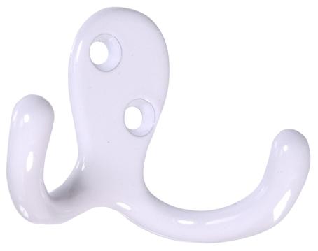 Clothes Hook, Double, WHITE, 2/pkg