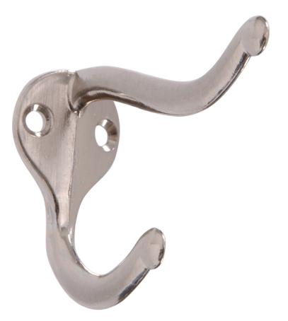 Coat/Hat Hook, SATIN NICKEL, 2/pkg