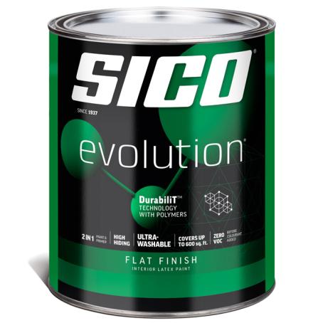 Interior Paint, Latex, SICO EVOLUTION, Flat, White Base-1, 3.78 liter