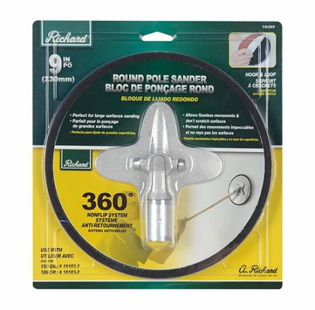 Drywall Pole Sander, 9 Inch Round, Hook & Loop Back, Richard 