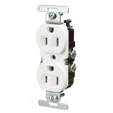 Receptacle, Duplex, Copper/Aluminum, WHITE, 15 amp, 125 volt